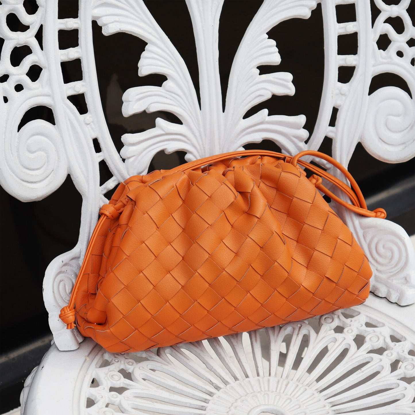 Woven Ruched Microfibre Leather Mini Pouch Clutch Bag Crossbody Shoulder Purse