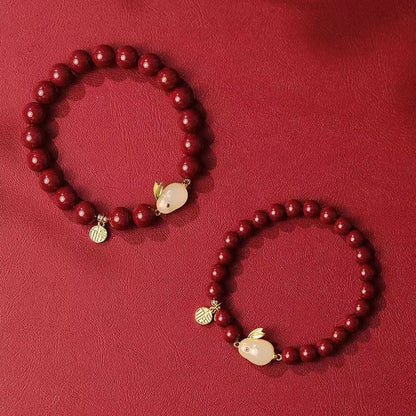 Natural Raw Ore Cinnabar Jade Rabbit Inlay and Tianyufu Hand String