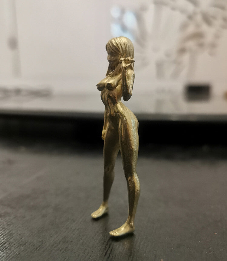 3.1" Brass Singing Girl Statue Human Body Art Naked Beauty Model Decor