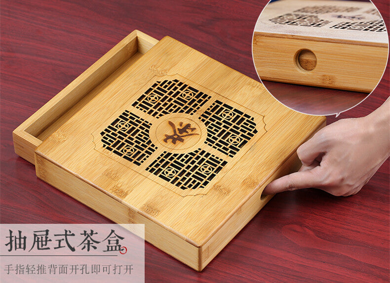 Creative Bamboo Storage Box For Pu'er Tea Cake Cabinet With Drawers For Tea Tool