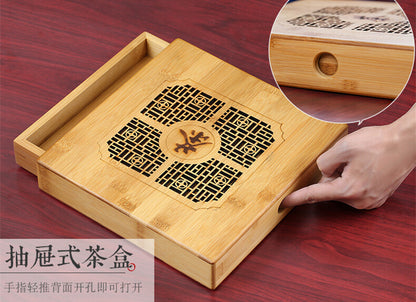 Creative Bamboo Storage Box For Pu'er Tea Cake Cabinet With Drawers For Tea Tool