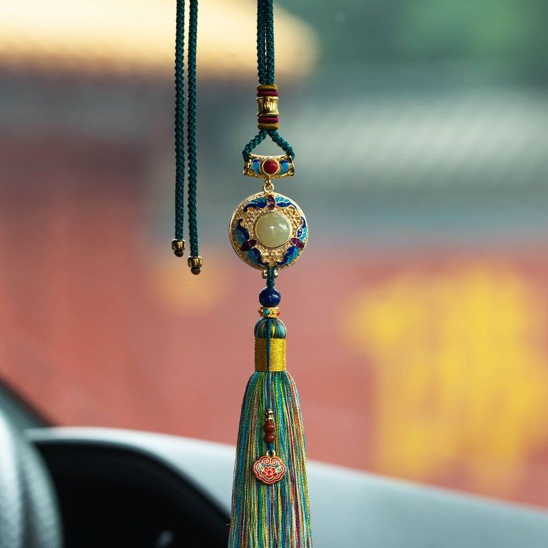 Copper Gold-plated Gau Box Car Pendant Enamel Tassel Rearview Mirror Charm