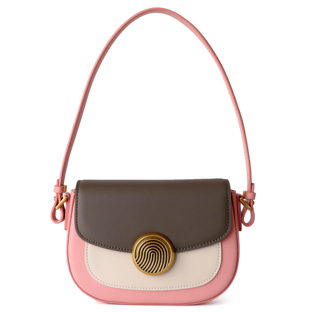 Real Leather Colorblock Small Flap Saddle Shoulder Bag Handbag Purse Crossbody