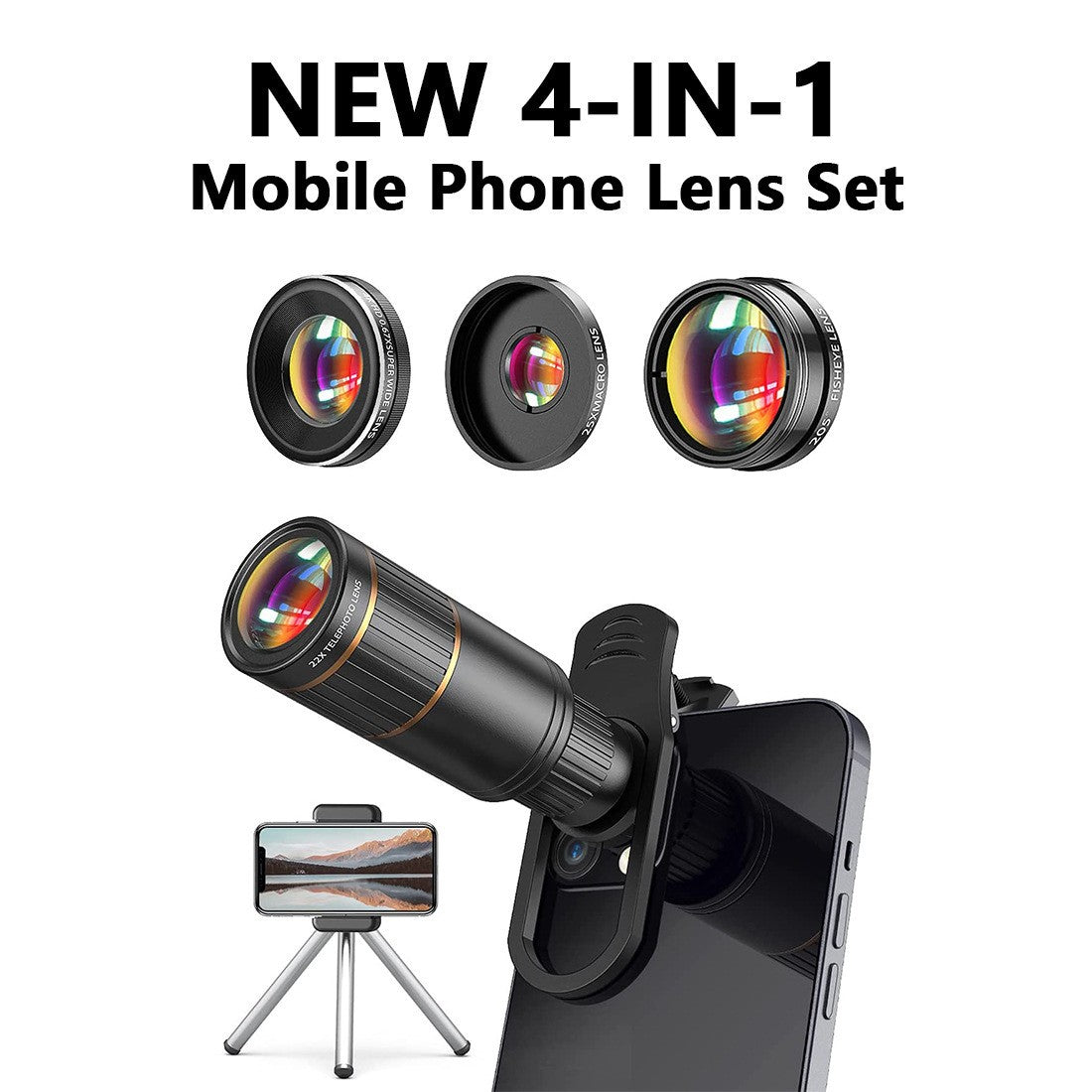 High definition 4-in-1 mobile phone lens set telephoto wide angle macro fisheye
