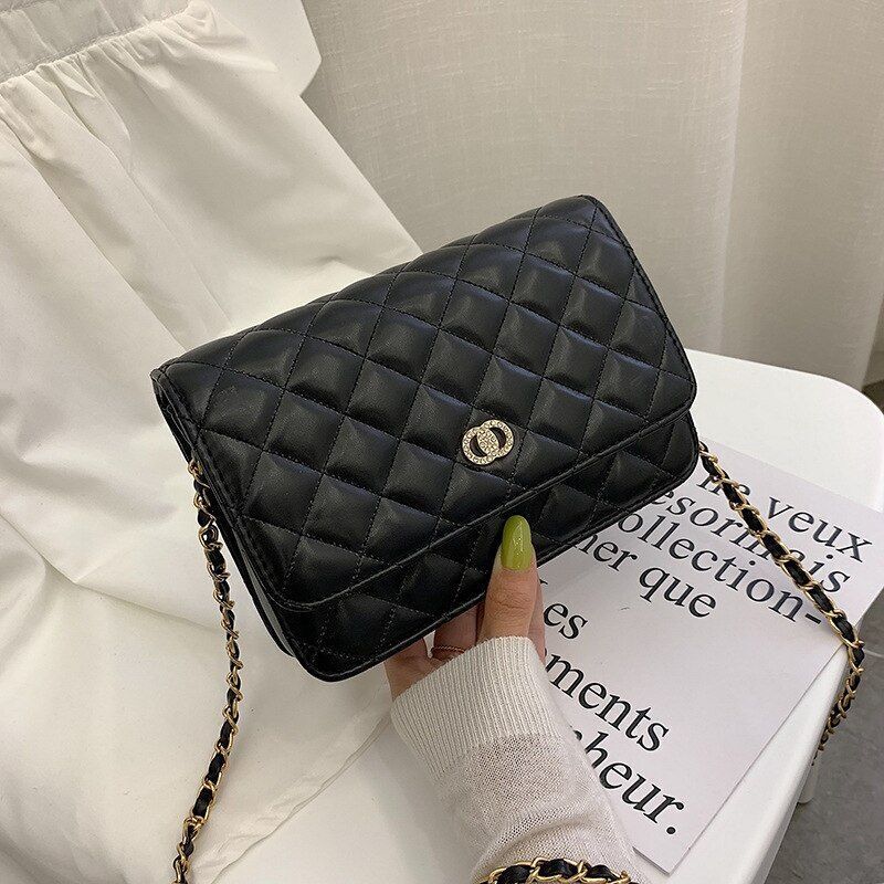 Small Square Bag Leather Shoulder Bag Casual Chain Crossbody Bag Polyester Hasp