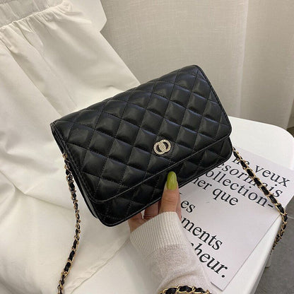Small Square Bag Leather Shoulder Bag Casual Chain Crossbody Bag Polyester Hasp