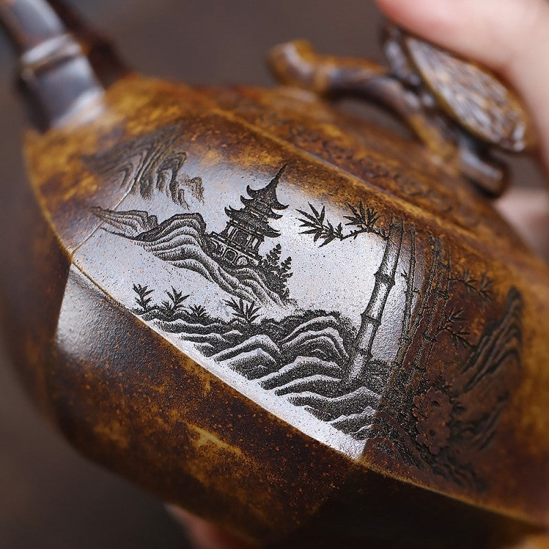 Yixing Zisha Tea Pot Original Ore High-fired Duan Clay Cicada & Bamboo Teapot