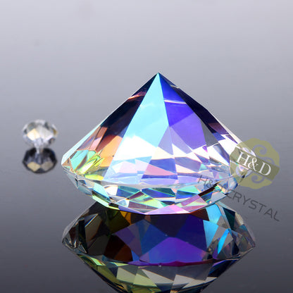 Colorful Crystal Paperweight Cut Glass Giant Diamond Shape Jewel Decor Gift 50mm