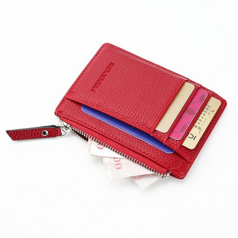 Unisex ID Card Holder Business Credit Card Case Portable Zippper Wallet Leather