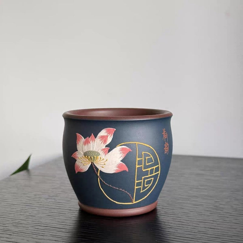 200ml Chinese Tea Cup Handmade Lotus Flower Relief Original Ore Yixing Zisha Cup