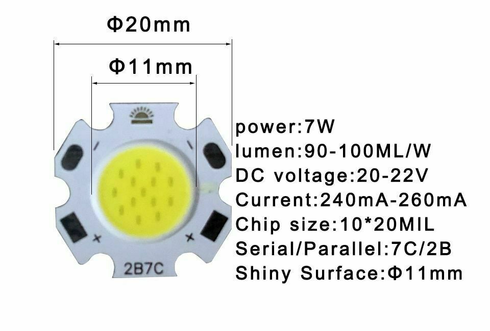 LED Source Chip 15pcs 3W 5W 7W 10W High Power COB Side 11mm Light Bulb Lamp Spot