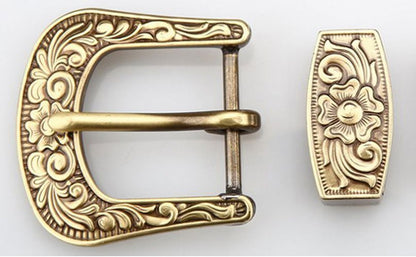 Men Belts Buckle Pin 35 40mm Inner Width Solid Brass Copper Carved Leather Craft