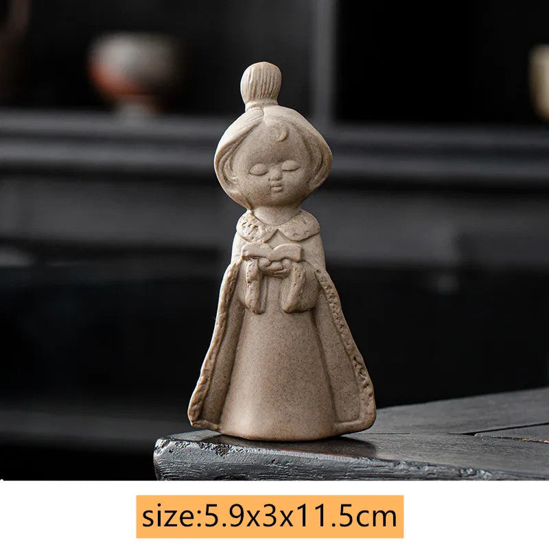 Chinese Coarse Pottery Tea Pet Handmade Ceramic Character Statue Figurine Decor