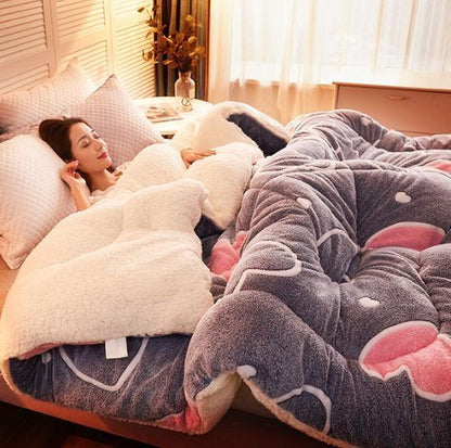 Warm Lamb Wool Quilt Thickened Cotton Double-sided Velvet King Queen Blanket
