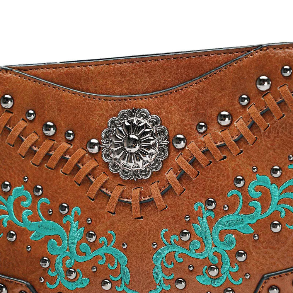 Brown Women Studs Luxury Designer Handbag Crossbody Bag Makeup Bag Purse Wallet