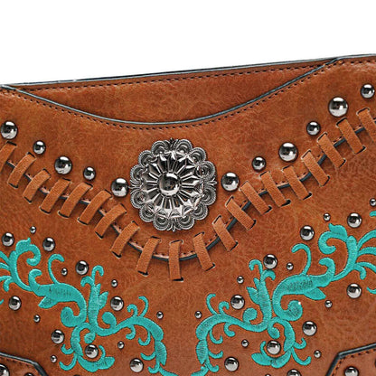 Brown Women Studs Luxury Designer Handbag Crossbody Bag Makeup Bag Purse Wallet