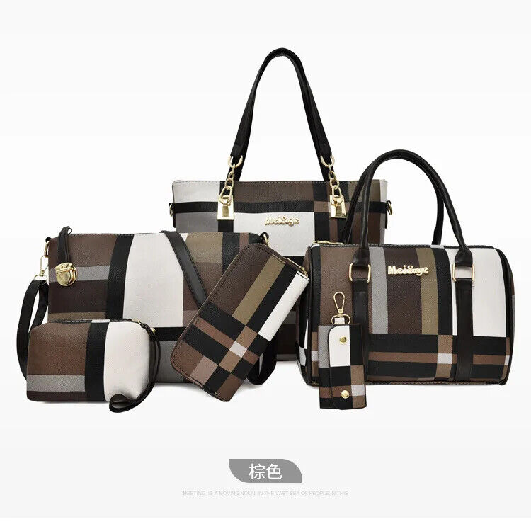 Six Piece Women's Bag Checkered Single Shoulder Crossbody Simple Handbag