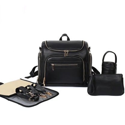 5pcs Leather Nappy Bag Mom Shoulder Bag, Multi Stroller Storage Bag Shoulder Bag