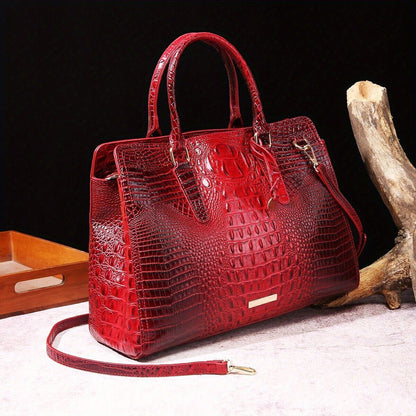 Crocodile Embossed Handbag Women's Fashion Leather Crossbody Bag Purse