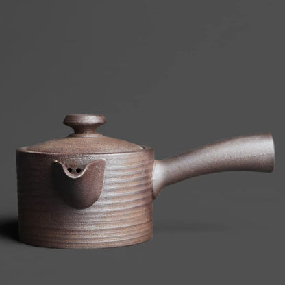 6.7"IN Rock Mine Pottery Mud Side Handle Handmade Retro Pottery Kung Fu Teapot