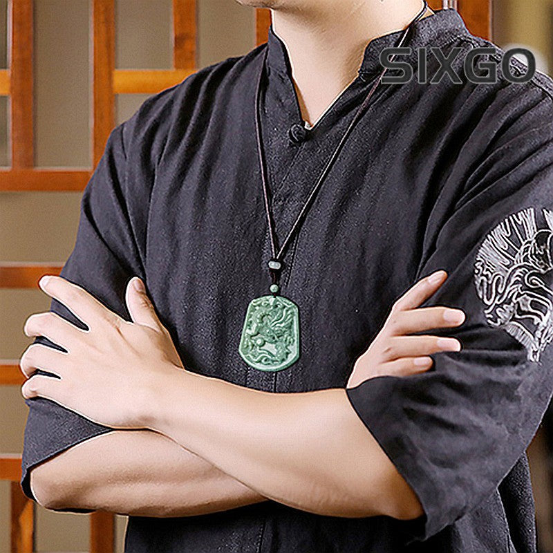 Natural Grade A Jade Jadeite Zodiac Dragon And Phoenix Jade Pendant