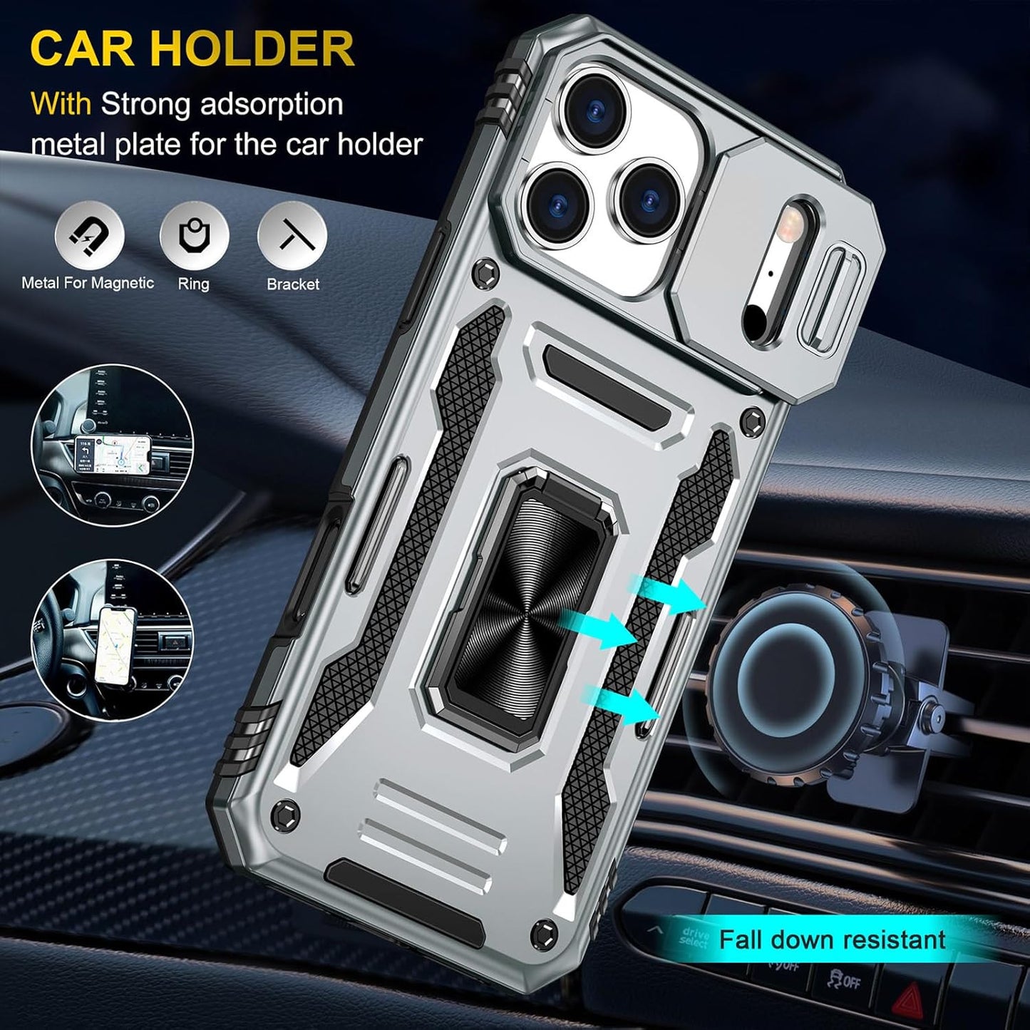 Shockproof Phone Case Compatible with Iphone 17 Pro Max Case with Kickstand & HD