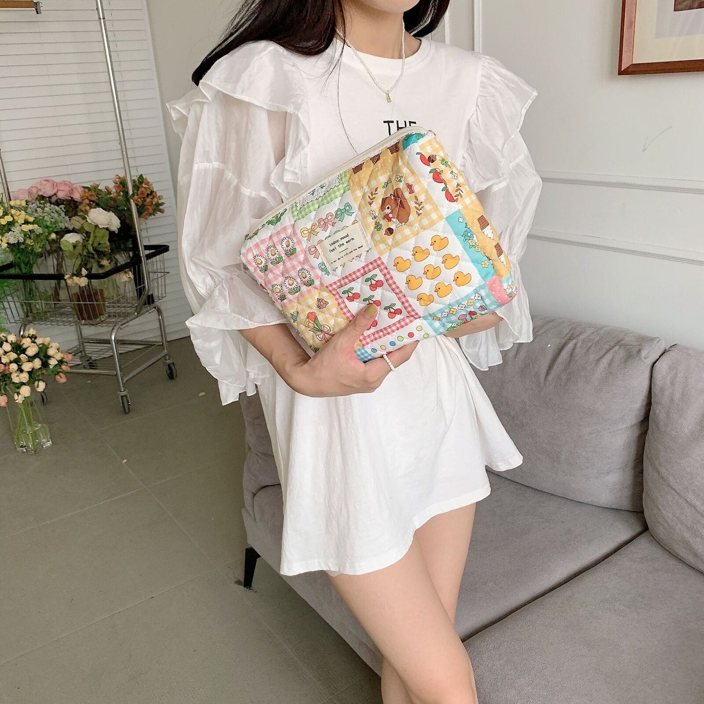 Cute Floral Travel Cosmetic Bag Clutch Handbags Student Girls Storage Bag Wallet
