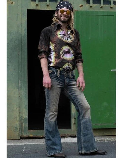 Really Punk Retro Men Bell Bottom Jeans Slim Flared Denim Pants 60s 70s Trousers