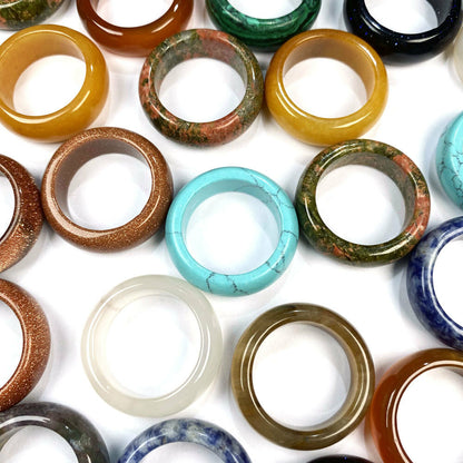 10Pcs Wholesale Ring Lots Natural Agate Gemstone Jewelry Band Rings Wide 8mm
