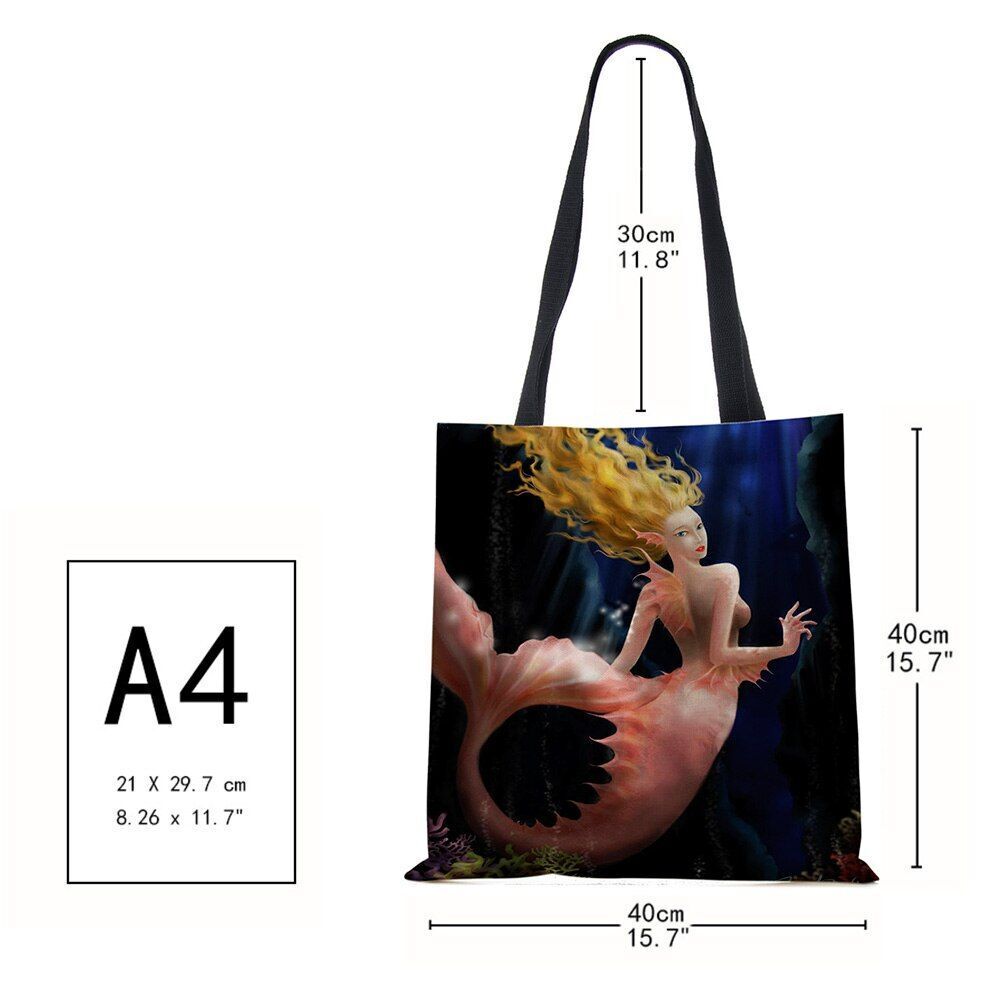 Mermaid Print Shoulder Bag Women Shopping Reusable Bags Large Travel Beach Bags