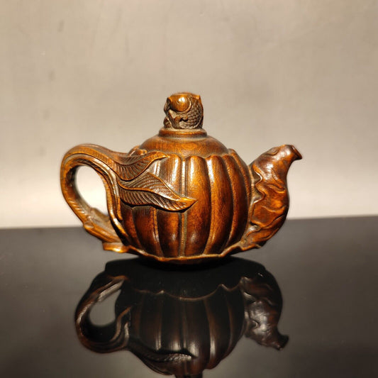 Chinese vintage Boxwood Carved fish statue Teapot hobbies interests mahjong