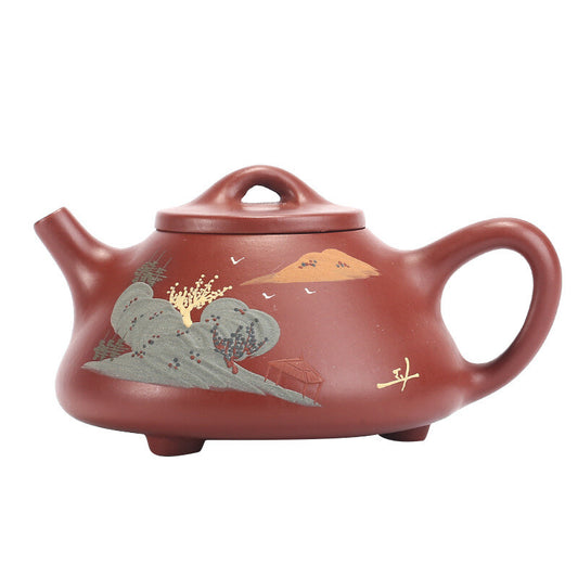 China Yixing Zisha Pottery Clovershrub Clay Handmade 200cc Landscape Teapot 山水石瓢
