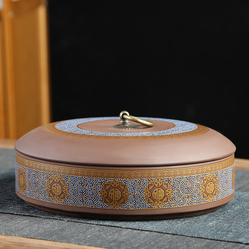 Yixing Zisha Purple Clay Tea Caddy for Pu'er Tea Cake Canister with Lid Round
