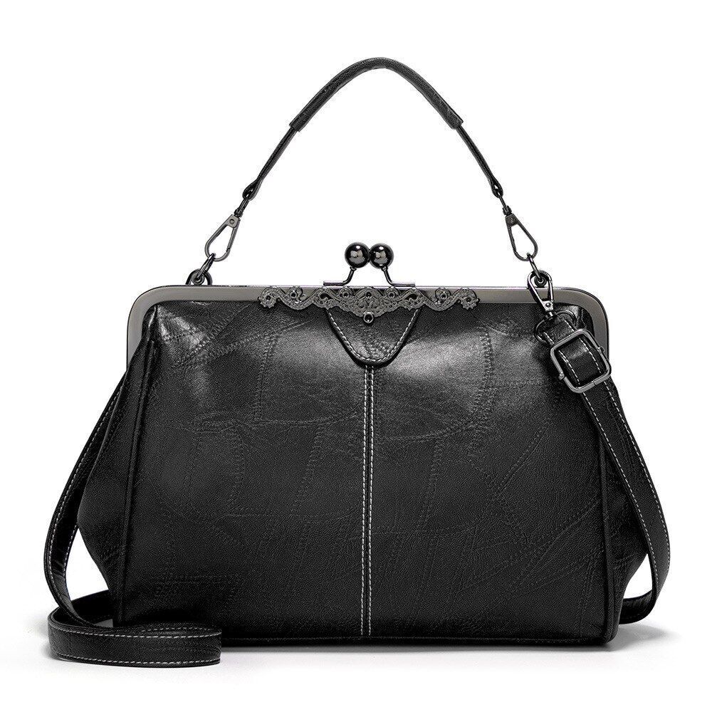 Vintage Small Shoulder Bag Retro Handbags Kiss Lock Crossbody Purse Leather Bag