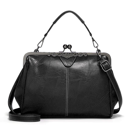 Vintage Small Shoulder Bag Retro Handbags Kiss Lock Crossbody Purse Leather Bag