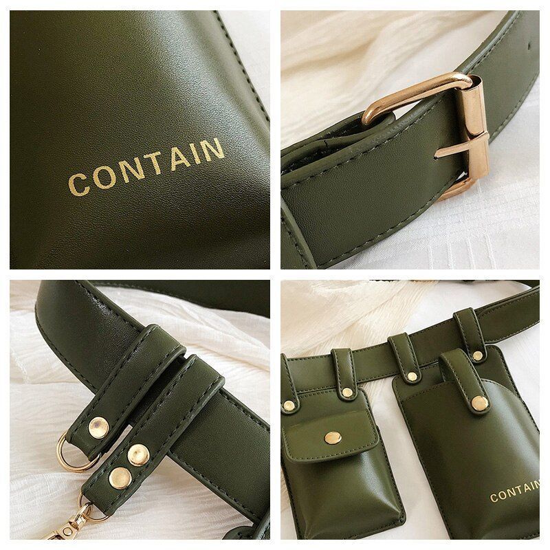 Women Fanny Pack Leather Belt Bag Waterproof Multi-pocket Waist Pack 17*10/13*10