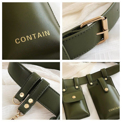 Women Fanny Pack Leather Belt Bag Waterproof Multi-pocket Waist Pack 17*10/13*10