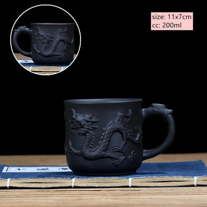 Yixing Purple Sand with Handle Teacup Handmade Dragon Pattern Portable Tea Cup