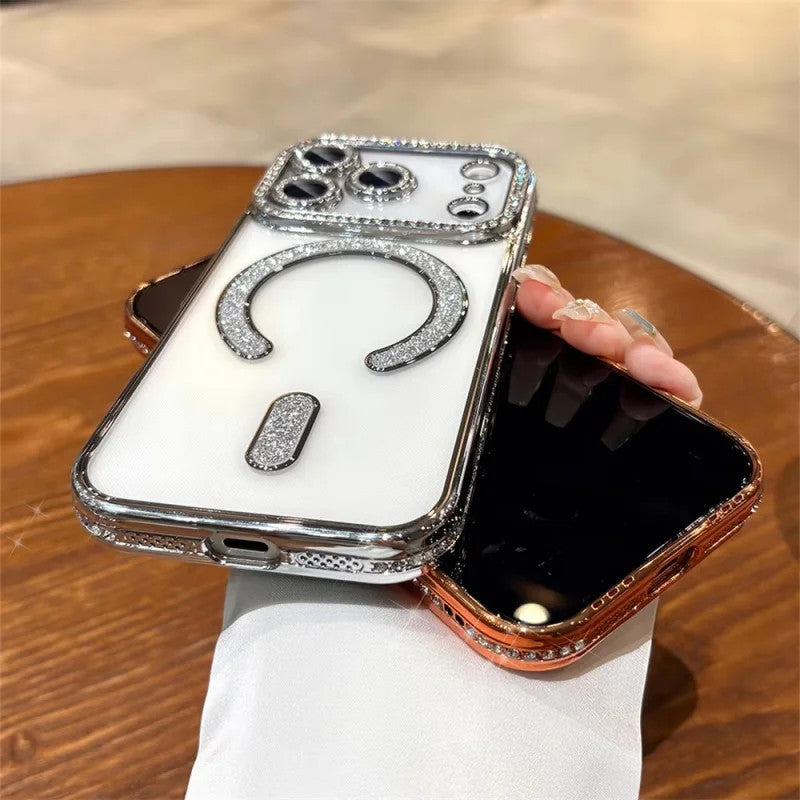 Luxury Glitter Magnetic Clear Case for iPhone 17/16/15/14 Pro Max Plus 7 color