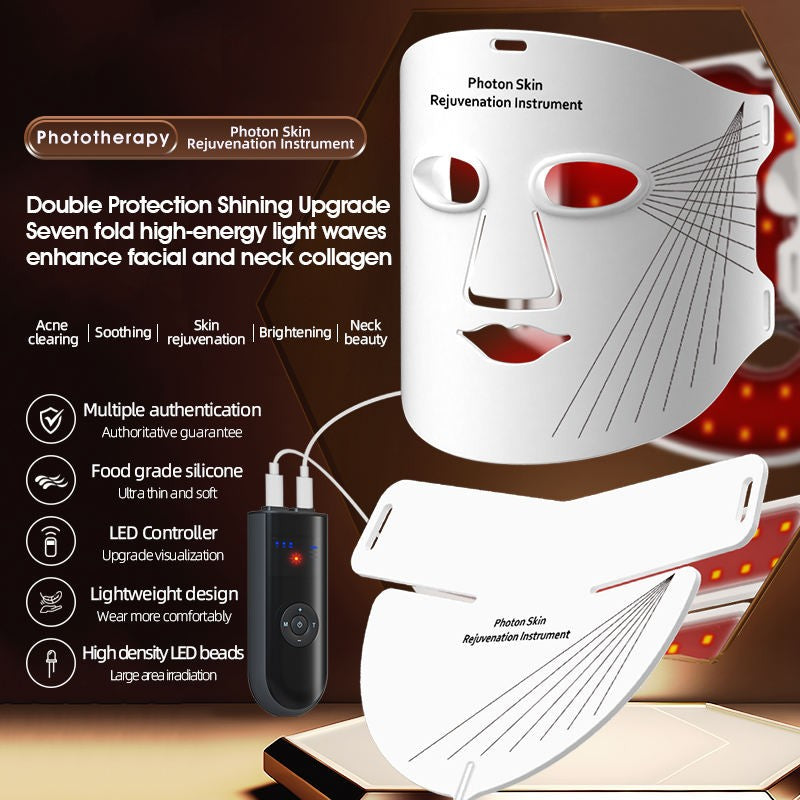 LED Face Mask-Therapy for Facial Skin Care, Wrinkle Reduction Neck Beauty Device