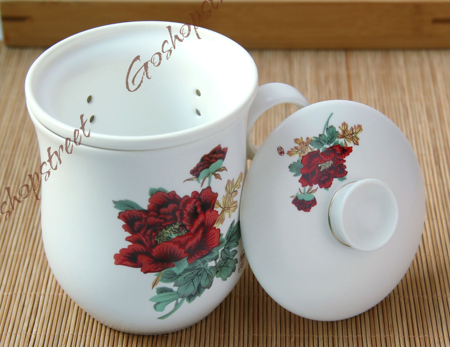 270ml Ceramic China Porcelain Tea Cup Coffee Mug lid Infuser Filter