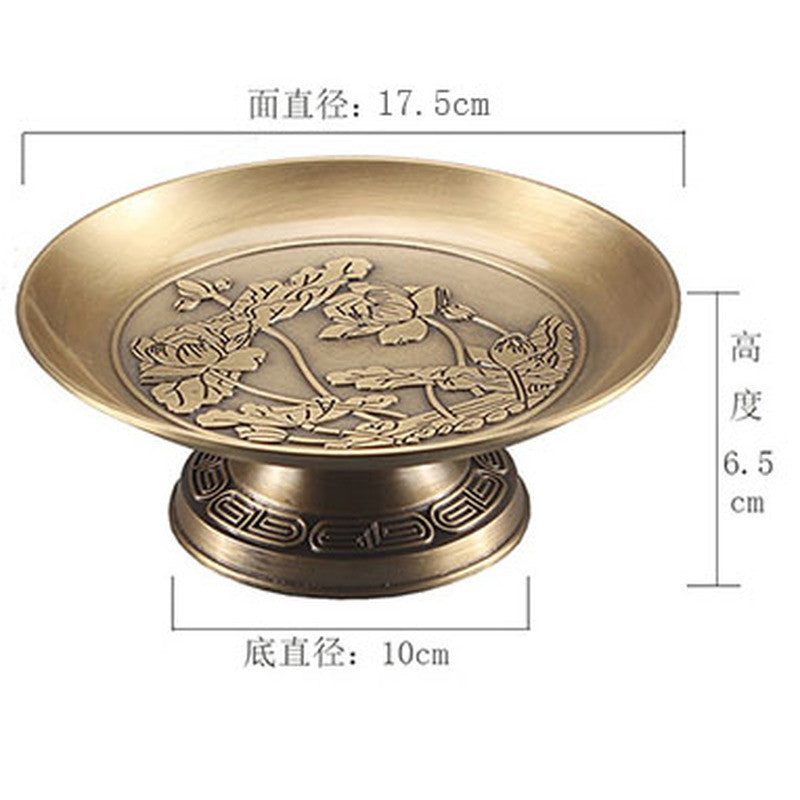17.5cm Copper Buddha Offering Plate Guanyin Tribute Fruit Plate Home Decor