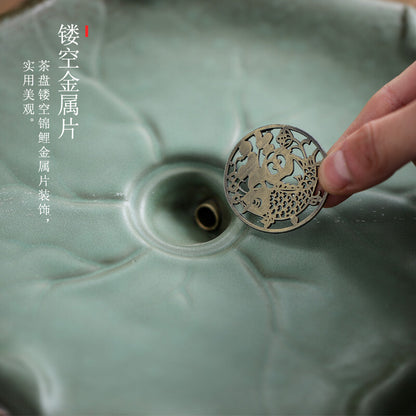 New Handmade Carved Lotus Reservoir Tea Tray Pottery Heavy Tea Table For Tea Set