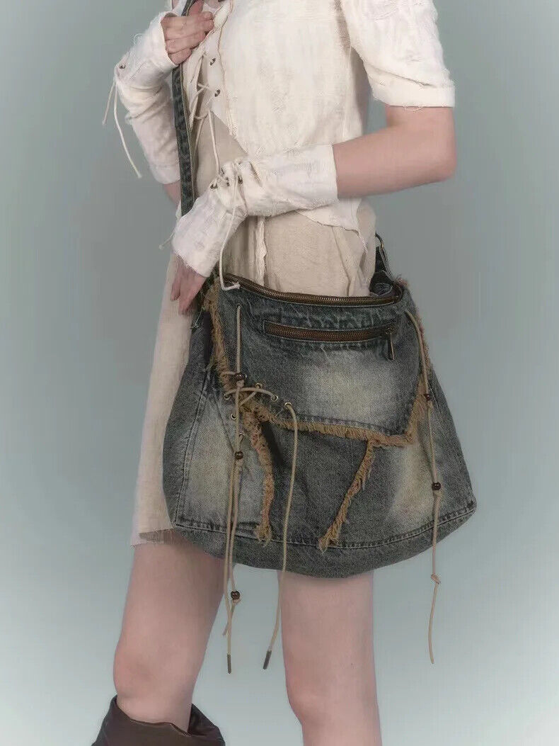 Washed Denim Jeans Totes Women Shoulder Bags Student Shopping Bag Handbags