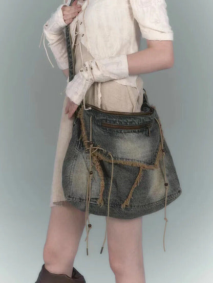 Washed Denim Jeans Totes Women Shoulder Bags Student Shopping Bag Handbags