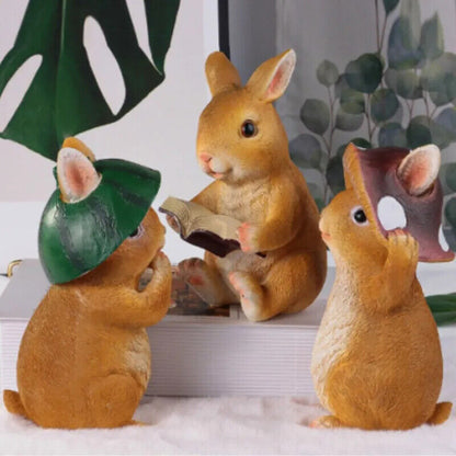 Rabbit Figures Ornaments Resin Garden Yard Animal Statues Mini Fairy Grass Decor