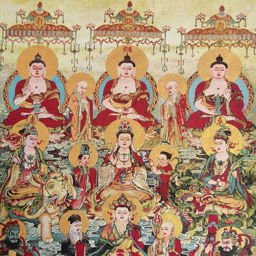 36"in Tibet Tibetan Cloth Silk Buddhism 10000 Buddha Picture Tangka Thangka