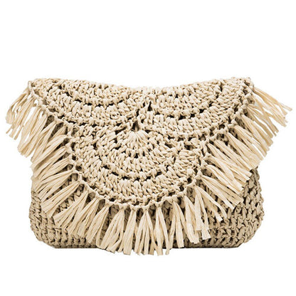 Straw Bag Woven Tassel Beach Shoulder Rattan Crossbody Purse Travel 23*17*11 CM