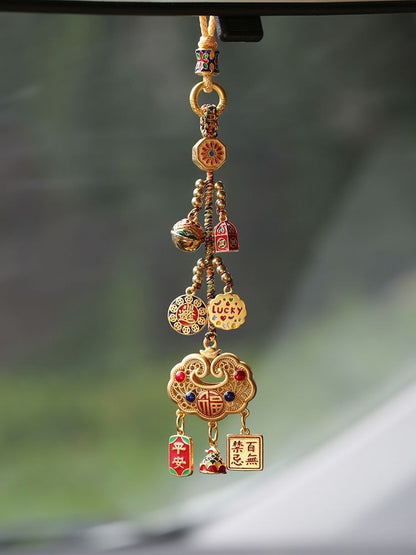 Ruyi Lock Car Pendant Enamel Peace Blessing Rearview Mirror Hanging Ornament