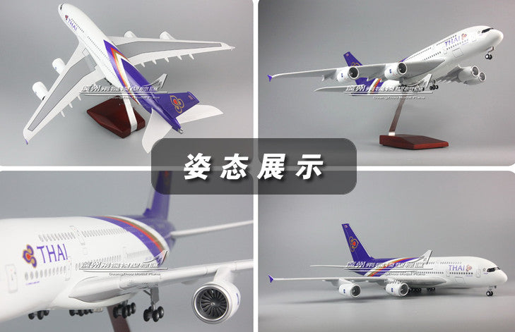 1:160 46CM THAI AIRBUS A380 Passenger Airplane Landing Gear Resin Aircraft Model